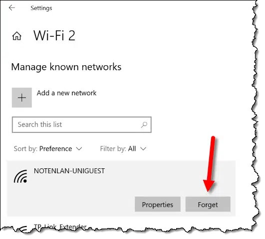 Forgetting a wireless network.