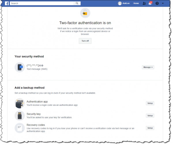 Facebook Two Factor Authentication Backup Methods