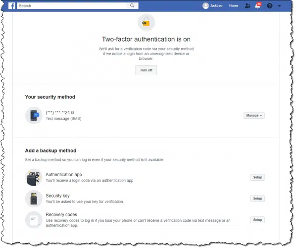 Facebook Two Factor Authentication Backup Methods