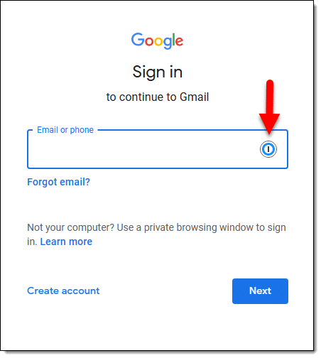 Google sign-in asking for email or phone.