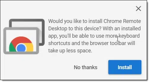 Install Chrome Remote Desktop App.