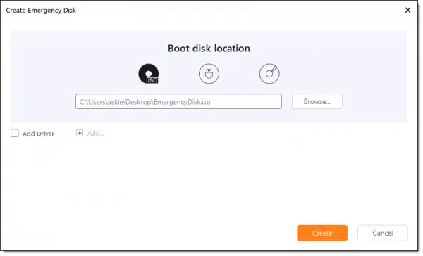 Creating an Emergency Disk in EaseUS Todo.
