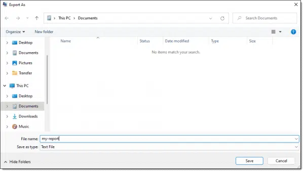 Msinfo32 Export dialog