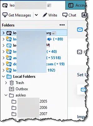 My folder pane in Thunderbird.