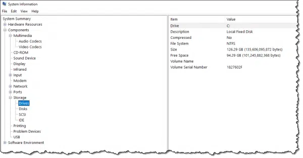 Information displayed in msinfo32.