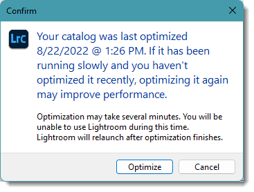 Lightroom Catalog Optimize