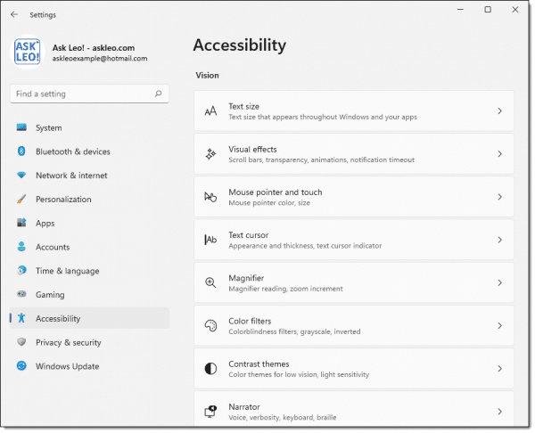 Windows 11 Accessibility settings.