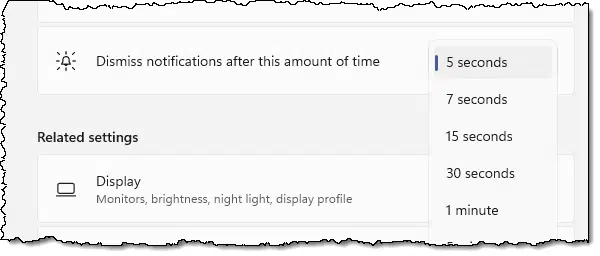 Dismiss notifications setting.