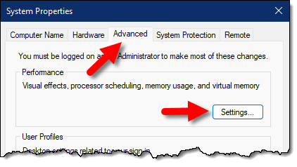 Performance Settings button.