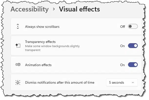 Visual Effects in Windows 11.