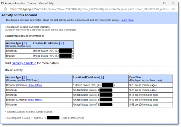 Gmail account activity.