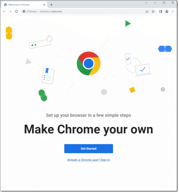 Chrome Welcome screen.