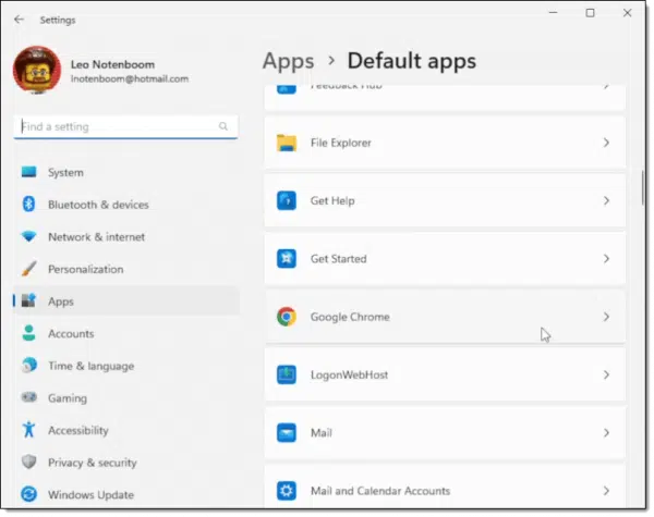 Apps > Default Apps