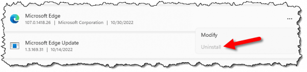 Attempting to uninstall Edge.
