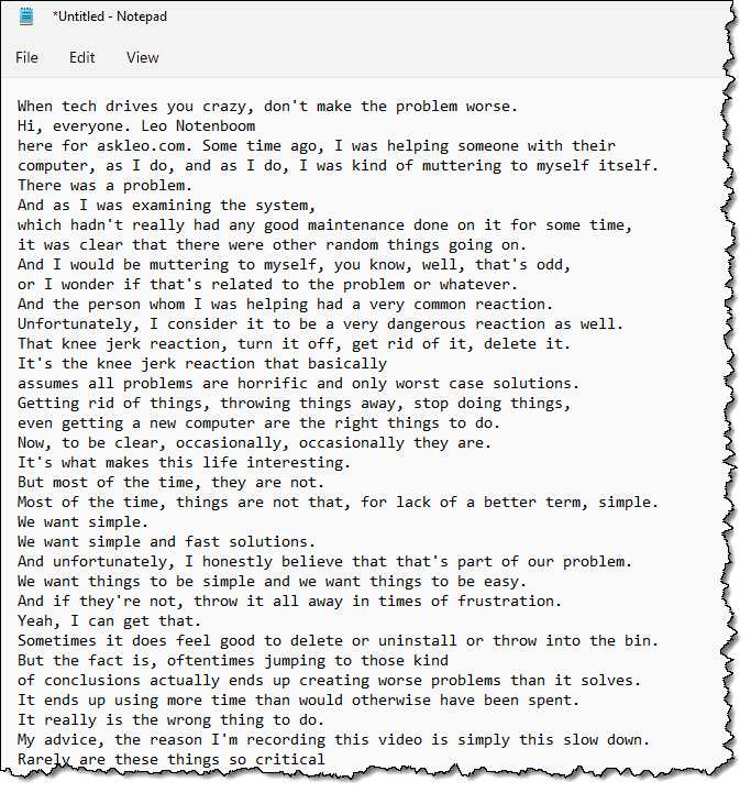 Transcript in Notepad.