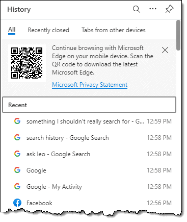 Browser search history.