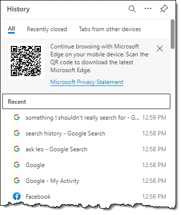 Browser search history.