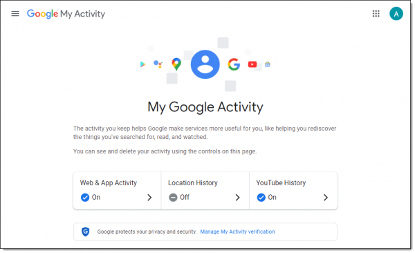 My Google Activity Page.