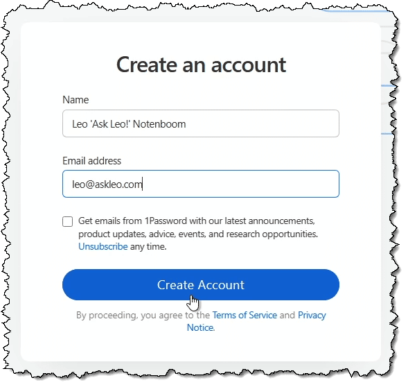 1Password Create an account.