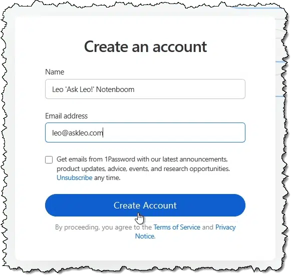 1Password Create an account.