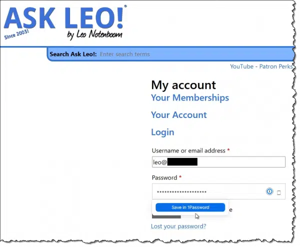Signing into a site 1Password doesn't know about.