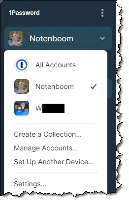 Multiple vaults/accounts in 1Password.