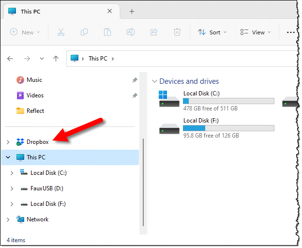 Dropbox in Windows File Explorer.