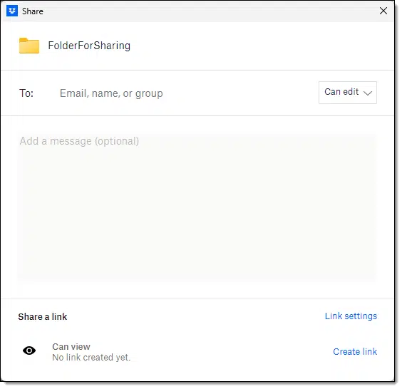 Dropbox Share dialog.