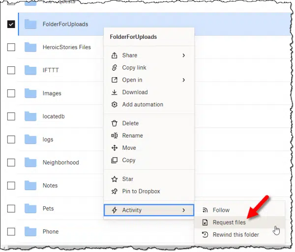 Request files menu item.