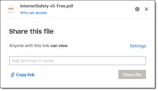 Share this file dialog.