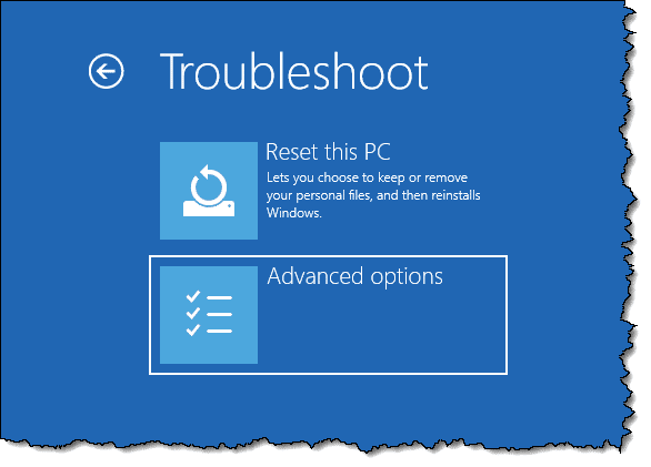 Troubleshoot, Advanced options