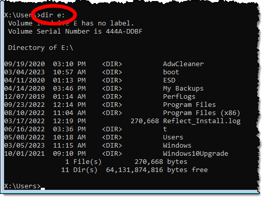 System drive found as E: