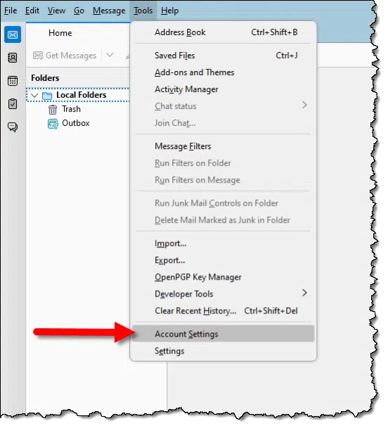 Thunderbird Account Settings menu item.