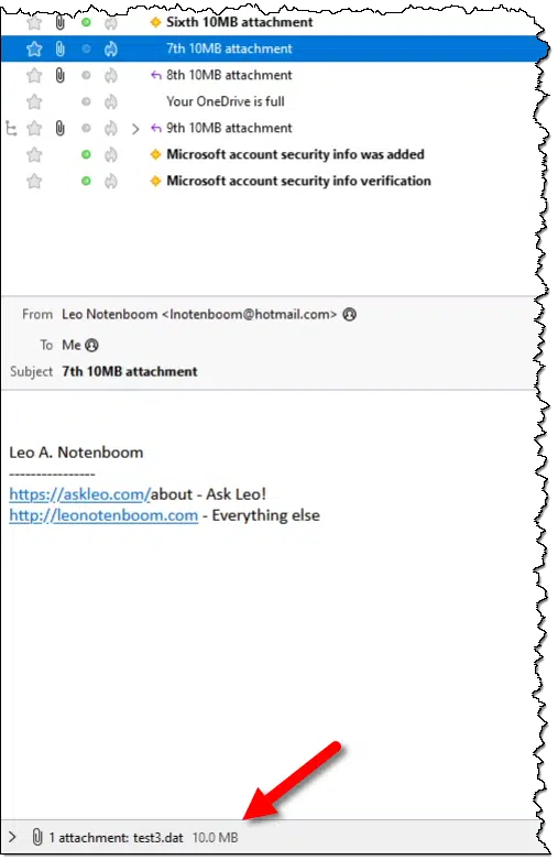 Email message with an attachment.