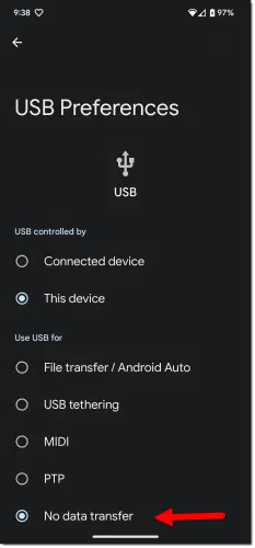 Android USB Connection State.