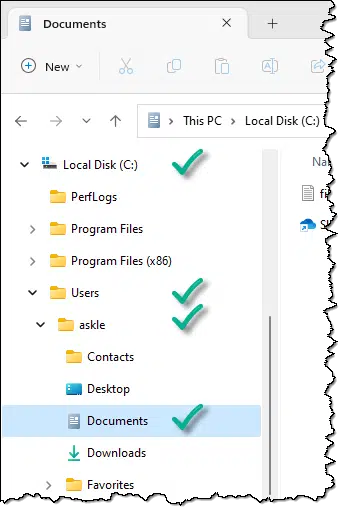 Explorer left pane navigation.
