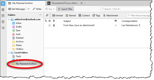 Message moved to local folders.