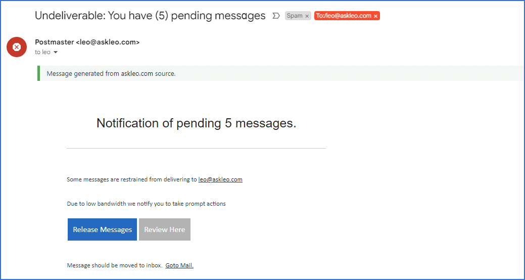 Pending Messages scam.