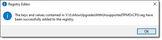 Information added to registry.