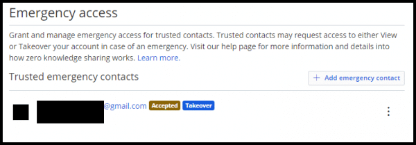 Emergency access feature in BitWarden.