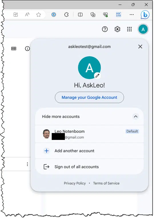 Switching accounts while in Google Drive.