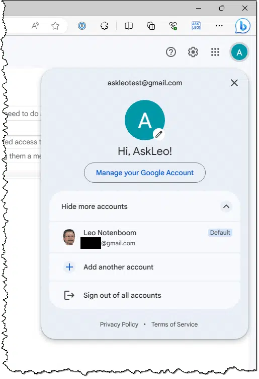 Google listing more than one account.