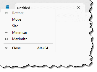 Notepad's System Menu Opened.