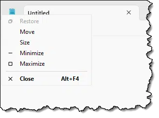 Notepad's System Menu Opened.