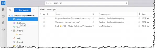Outlook.com email viewed in Thunderbird.