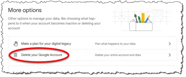 Delete Google account link.