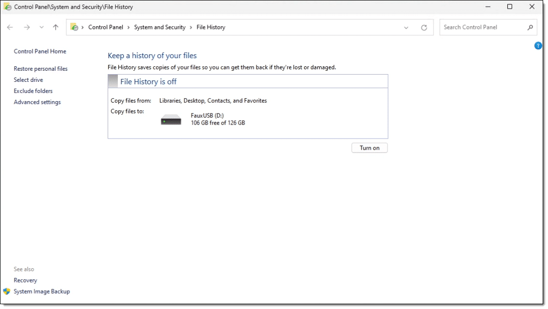 File History in Windows 11.