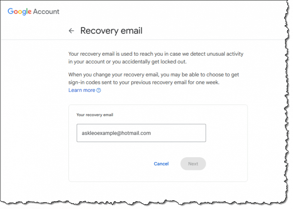 Google Account Recovery Email Configuration