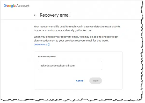 Google Account Recovery Email Configuration
