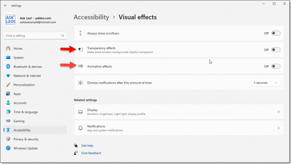 Visual Effects in Windows 11.